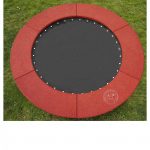 Produktfoto Bodentrampolin rund mit rotbraunem EPDM Fallschutz und Gummimembran Sprungmatte
